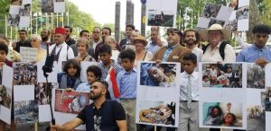 Protest rally in New York City condemn the murder of children in Yemen
